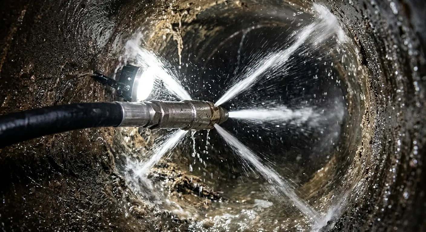 High-pressure hydro jetting nozzle cleaning sewer pipe for Trenchless Sewer Repair in Taunton